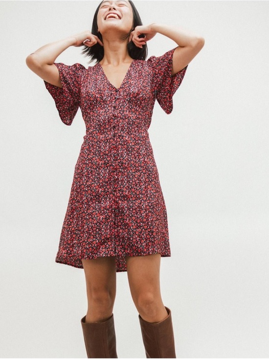 Things Between Dresses & Skirts - Things Between Ara Mini Dress NWT Red Black L 90’s Floral Boho